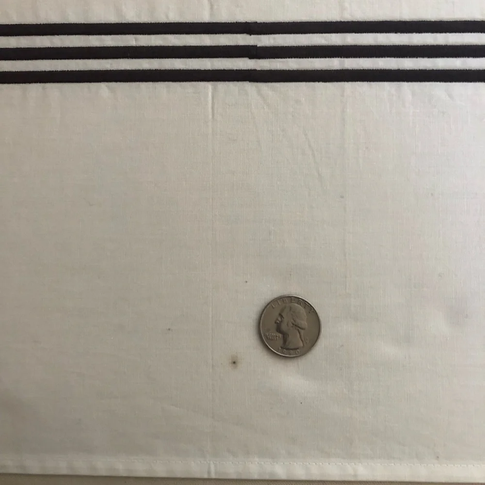 White Cotton Shower Curtain w/Embroidered Border & Custom Monogram “D” In Brown - Picture 9 of 13